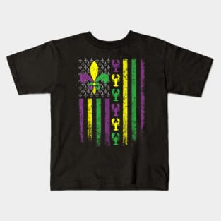 Mardi Gras Flag Carnival Happy New Orleans Mardi Gras 2024 Kids T-Shirt